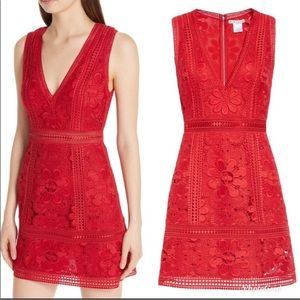 Alice + Olivia Red Floral Lace Mini Dress